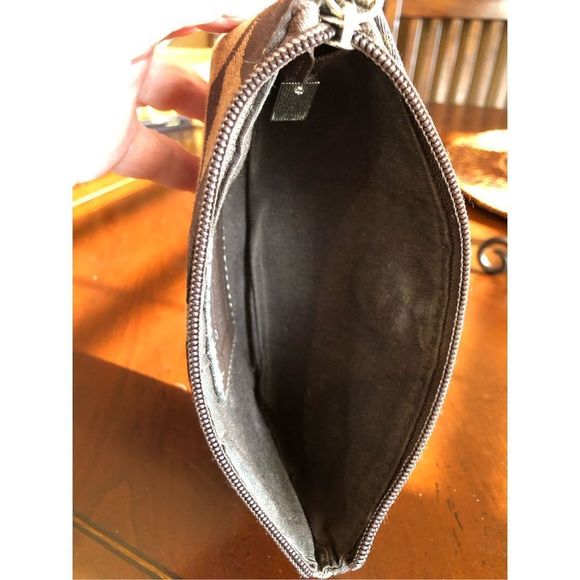 COACH - Monogram Logo Pouch in Chocolate & Khaki Canvas. Missing Wristlet Strap￼ - Picture 6 of 14